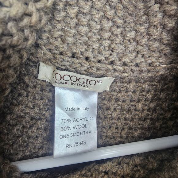 Coco Gio Womens Wool Turtleneck Sweater Poncho OS Chunky Neutral Hygge Rustic - Picture 6 of 8